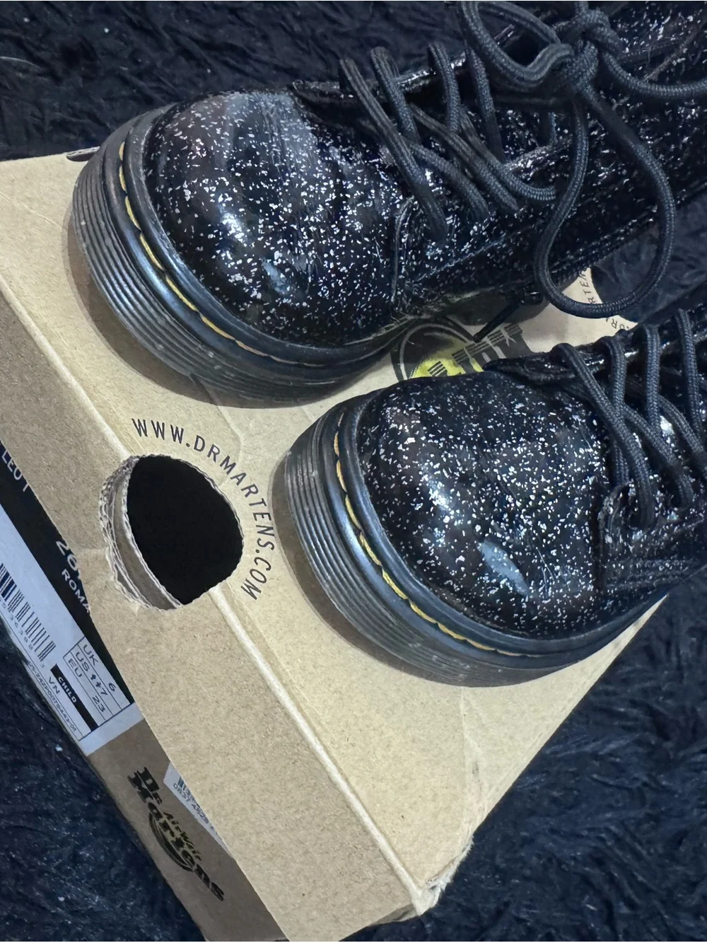 Dr. Martens Black Glitter Lace-Up Combat Boots. Toddler 7